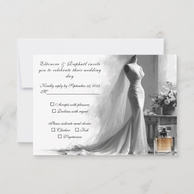 Romantic Sketch RSVP Card – Elegant Vintage Bridal (Front)