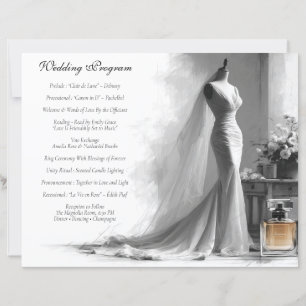 Romantic Sketch Wedding Program Card with Vintage