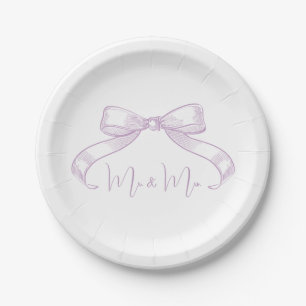 Romantic Sketched Bow l Lilac Mr. & Mrs. Wedding Paper Plate