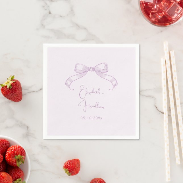 Romantic Sketched Bow | Lilac Couple Names Wedding Napkin (Insitu)