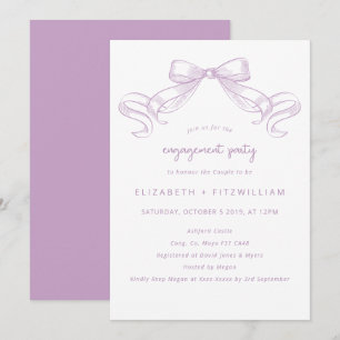 Romantic Sketched Bow Lilac Engagement Party Invitation