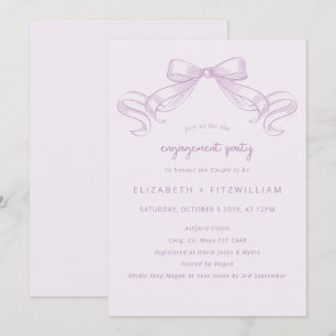 Romantic Sketched Bow   Lilac Engagement Party Invitation