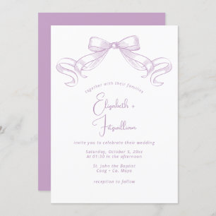 Romantic Sketched Bow   Lilac Front + Back Wedding Invitation