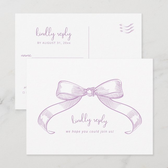 Romantic Sketched Bow | Lilac Meal Choice Wedding  Postcard (Front/Back)