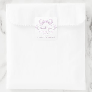 Romantic Sketched Bow Lilac Thank You Favours Square Sticker