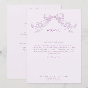 Romantic Sketched Bow   Lilac Thank You Note  Menu