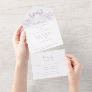 Romantic Sketched Bow   Lilac Wedding Of All In One Invitation