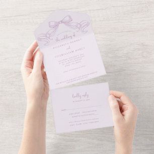 Romantic Sketched Bow   Lilac Wedding Of  All In One Invitation