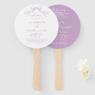 Romantic Sketched Bow   Lilac Wedding Program Hand Fan