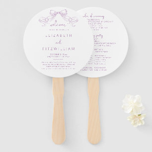 Romantic Sketched Bow Lilac Wedding Program Hand Fan
