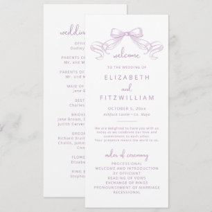 Romantic Sketched Bow   Lilac Wedding  Programme