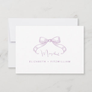 Romantic Sketched Bow   Lilac Wedding Thank You Card