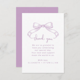 Romantic Sketched Bow   Lilac Wedding Thank You Card