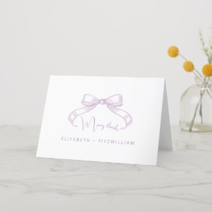 Romantic Sketched Bow   Lilac Wedding  Thank You Card