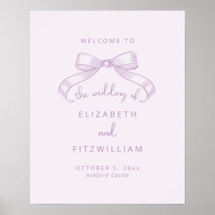 Romantic Sketched Bow Lilac Wedding Welcome Poster