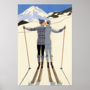 Romantic Skiing Couple Poster