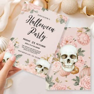 Romantic Skull Floral Halloween Party Invitation