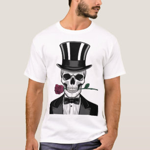 Romantic Skull with Rose - Dapper Halloween Design T-Shirt