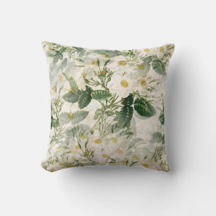 Romantic Smooth White Flowers and Green Leaves Cushion