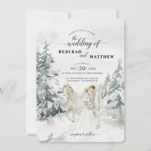 Romantic Snowy Winter Forest Watercolor  Invitation