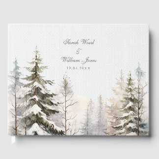Romantic snowy winter forest Wedding Guest Book
