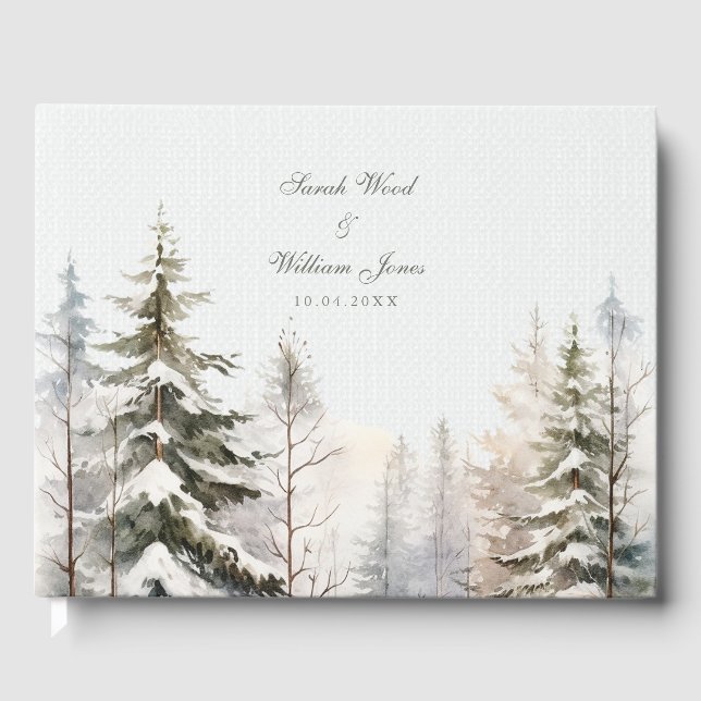 Romantic snowy winter forest Wedding Guest Book (Front)