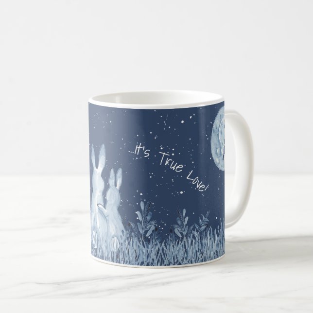 Romantic Snuggle Bunny Love Blue Moon Personalise Coffee Mug (Front Right)