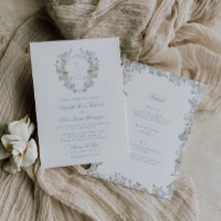 Romantic Soft Blue Floral Crest All In One Wedding
