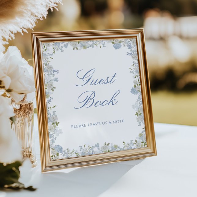 Romantic Soft Blue Floral Wedding Guest Book Sign (Creator Uploaded)