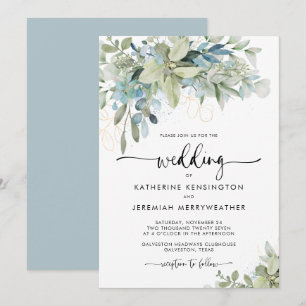Romantic Soft Blue Floral Wedding Invitation