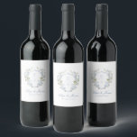 Romantic Soft Blue Monogram Crest Wedding Wine Label<br><div class="desc">Elegant wedding wine labels,  embellished with a stunning soft blue floral wedding monogram crest and classic calligraphy.</div>