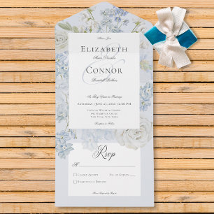 Romantic Soft Blue & White Garden Floral No Dinner All In One Invitation