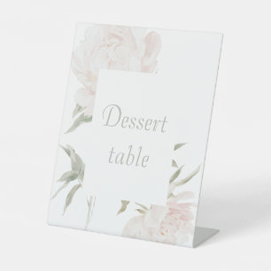 Romantic Soft Blush Peony Wedding Dessert Table Pedestal Sign