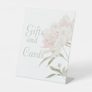 Romantic Soft Blush Peony Wedding Gifts and Cards Pedestal Sign