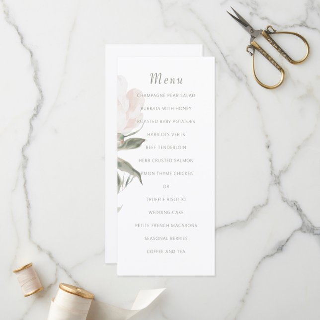 Romantic Soft Blush Peony Wedding Menu (Front/Back In Situ)