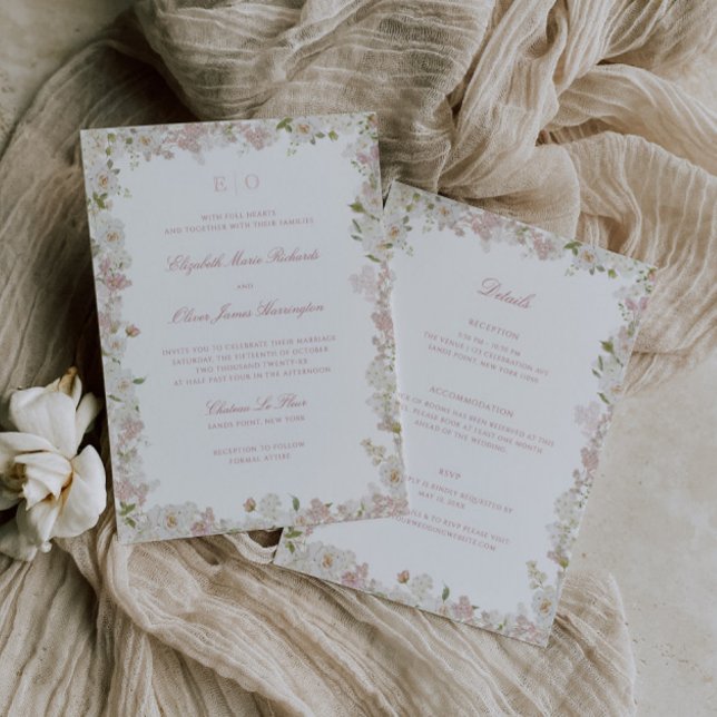 Romantic Soft Blush White All-In-One Wedding Invitation (Creator Uploaded)