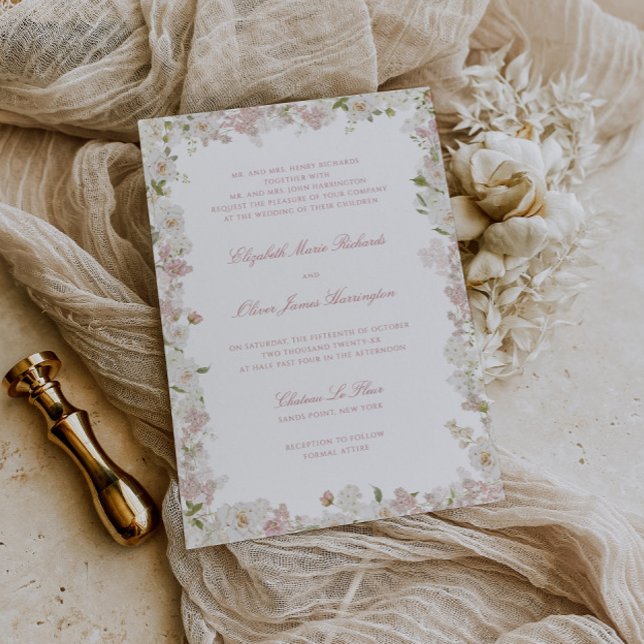 Romantic Soft Blush White Floral Frame Wedding Invitation (Creator Uploaded)