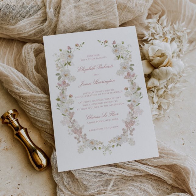 Romantic Soft Blush White Floral Wedding Invitation (Creator Uploaded)