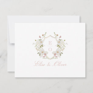 Romantic Soft Blush White Wedding Monogram Thank You Card