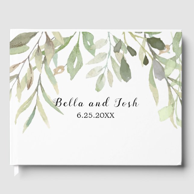 Romantic Soft Botanical Greenery Wedding Guest Book (Front)