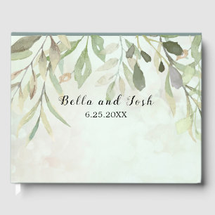 Romantic Soft Botanical Greenery Wedding Guest Book