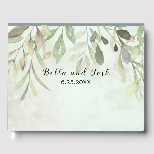 Romantic Soft Botanical Greenery Wedding Guest Book (Front)