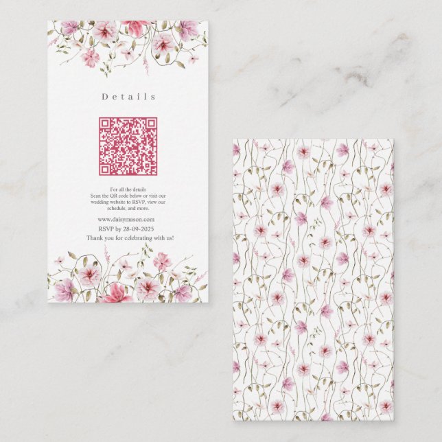 Romantic Soft Floral Blush pink wedding QR code Enclosure Card (Front/Back)