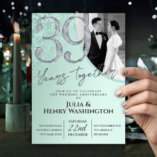 Romantic Soft Green 39th Wedding Anniversary Invitation