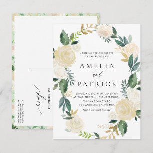 Romantic Soft Ivory Floral Wreath Wedding Invitation Postcard
