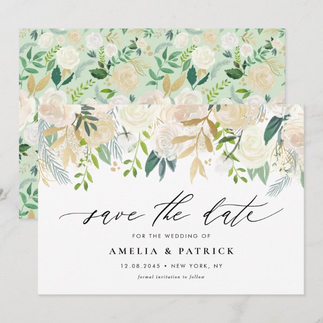 Romantic Soft Ivory Flowers Arrangement Wedding Save The Date (Front/Back)
