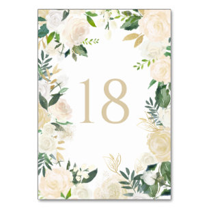 Romantic Soft Ivory Flowers Wreath Wedding Table Number