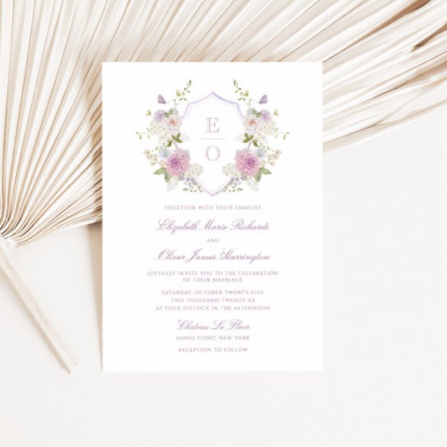 Romantic Soft Pastel Monogram Crest Wedding Invitation (Creator Uploaded)