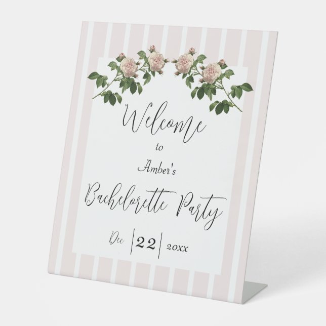 Romantic Soft Pink Bachelorette Party Welcome Pedestal Sign (Front)