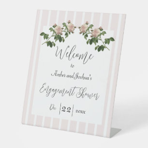 Romantic Soft Pink Engagement Shower Welcome Pedestal Sign
